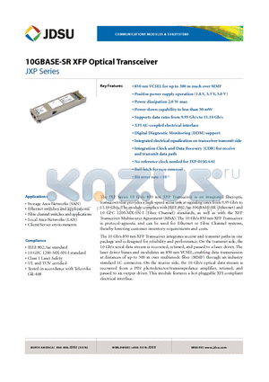 JXP-01SGAA1 datasheet - 10GBASE-SR XFP Optical Transceiver