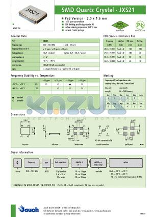 JXS21 datasheet - SMD Quartz Crystal