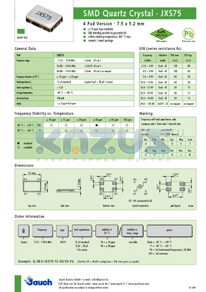 JXS75 datasheet - SMD Quartz Crystal