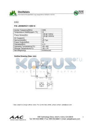 JXWBDRO-T-1030-10 datasheet - Oscillators DRO