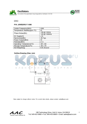 JXWBDRO-T-1090 datasheet - Oscillators DRO