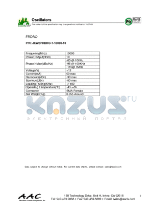 JXWBFRDRO-T-10000-10 datasheet - Oscillators FRDRO