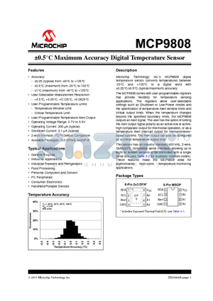 MCP9808T-E datasheet - a0.5`C Maximum Accuracy Digital Temperature Sensor