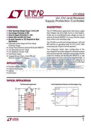 LTC4354 datasheet - UV, OV and Reverse Supply Protection Controller Low Operating Current: 125lA