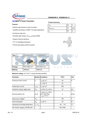 IPD09N03LBG datasheet - OptiMOS^2 Power-Transistor
