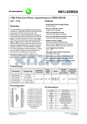 N01L63W2AB5I datasheet - 1Mb Ultra-Low Power Asynchronous CMOS SRAM 64K  16 bit