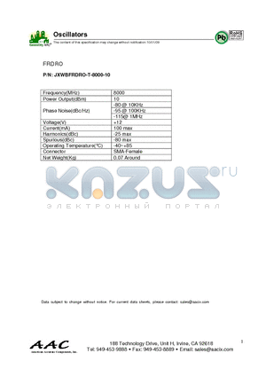 JXWBFRDRO-T-8000-10 datasheet - Oscillators FRDRO