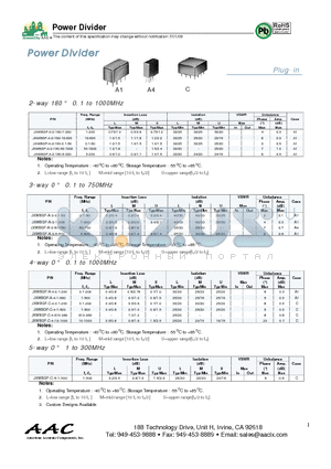 JXWBGF-A-2-180-10-600 datasheet - Power Divider