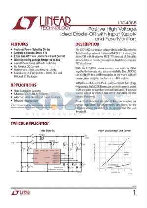 LTC4355CDE-PBF datasheet - Positive High Voltage Ideal Diode-OR with Input Supply and Fuse Monitors