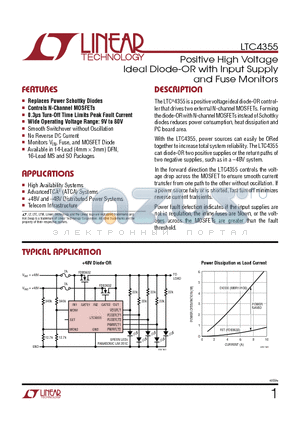 LTC4355CMSPBF datasheet - Positive High Voltage Ideal Diode-OR with Input Supply and Fuse Monitors