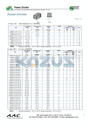 JXWBGF-A-2-90-100-160 datasheet - Power Divider