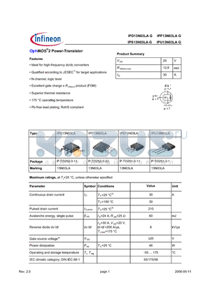 IPD13N03LA datasheet - OptiMOS^2 Power-Transistor