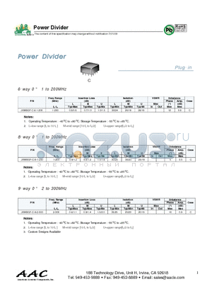 JXWBGF-C-9-2-300 datasheet - Power Divider