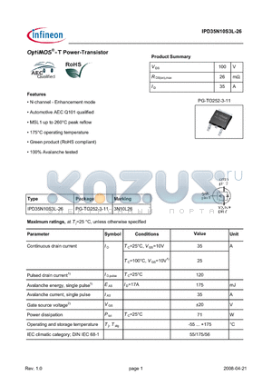 IPD35N10S3L-26 datasheet - OptiMOS-T Power-Transistor