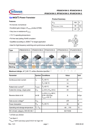 IPD49CN10NG datasheet - OptiMOS^2 Power-Transistor