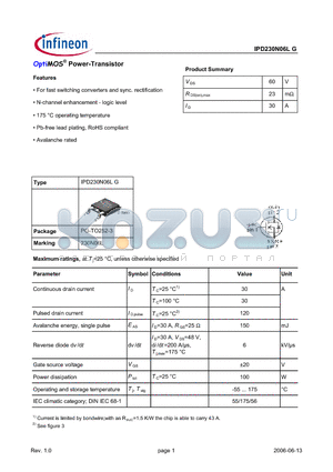 IPD230N06LG datasheet - OptiMOS^ Power-Transistor