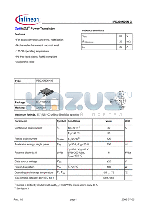 IPD230N06NG datasheet - OptiMOS^ Power-Transistor