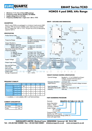 EM44T5-32.768K-2.5-30 datasheet - HCMOS 4 pad SMD, kHz Range