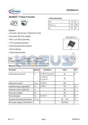 IPD50N06S3-07 datasheet - OptiMOS-T Power-Transistor