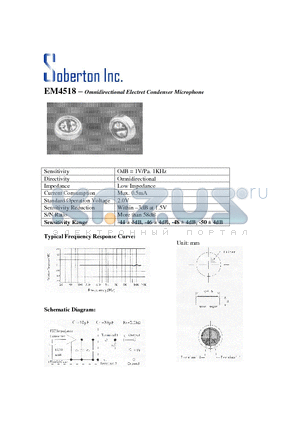 EM4518 datasheet - Omnidirectional Electret Condenser Microphone