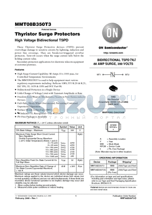 MMT08B350T3 datasheet - Thyristor Surge Protectors High Voltage Bidirectional TSPD