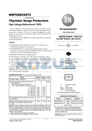 MMT08B350T3G datasheet - Thyristor Surge Protectors High Voltage Bidirectional TSPD