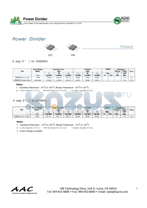 JXWBGF-H-3-25-1000 datasheet - Power Divider