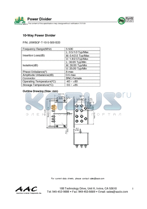 JXWBGF-T-10-5-500-B33 datasheet - 10-Way Power Divider