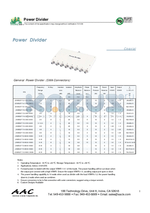 JXWBGF-T-12-8000-18000 datasheet - General Power Divider (SMA Connectors)