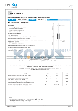 P6KE200 datasheet - GLASS PASSIVATED JUNCTION TRANSIENT VOLTAGE SUPPRESSOR