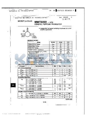 MMT2222 datasheet - GENERAL PURPOSE TRANSISTOR