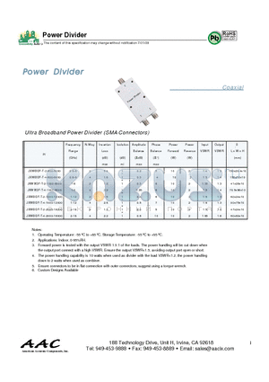 JXWBGF-T-2-1000-12000 datasheet - Ultra Broadband Power Divider (SMA Connectors)