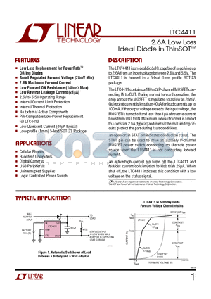 LTC4411 datasheet - 2.6A Low Loss Ideal Diode in ThinSOT