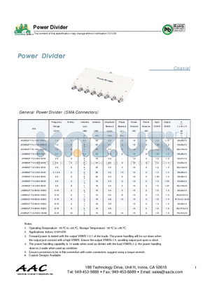 JXWBGF-T-2-2000-4000 datasheet - General Power Divider (SMA Connectors)