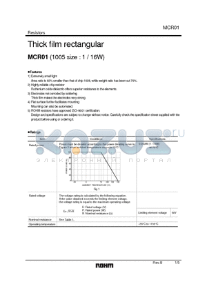MCR01 datasheet - Thick film rectangular