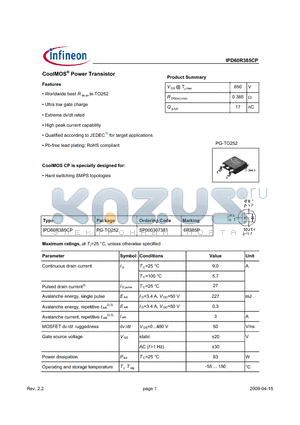 IPD60R385CP_09 datasheet - CoolMOS Power Transistor