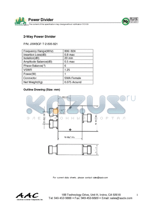 JXWBGF-T-2-806-821 datasheet - 2-Way Power Divider