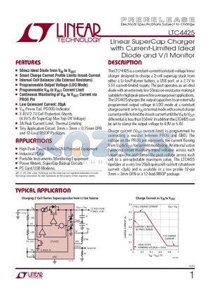 LTC4425EDDPBF datasheet - Linear SuperCap Charger with Current-Limited Ideal Diode and V/I Monitor