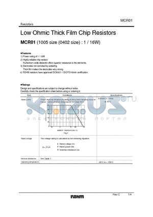 MCR01_2 datasheet - Low Ohmic Thick Film Chip Resistors