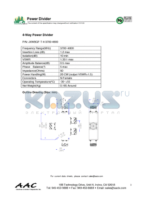 JXWBGF-T-4-3700-4800 datasheet - 4-Way Power Divider