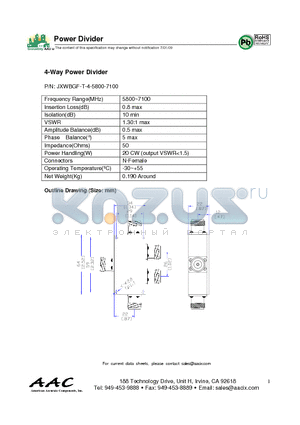 JXWBGF-T-4-5800-7100 datasheet - 4-Way Power Divider