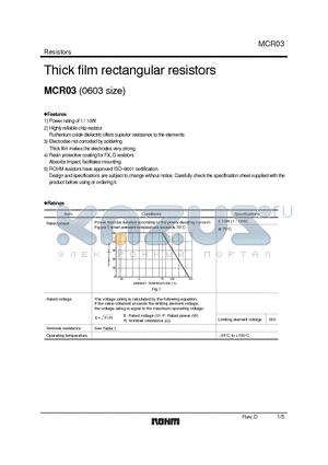 MCR03EZPD datasheet - Thick film rectangular resistors