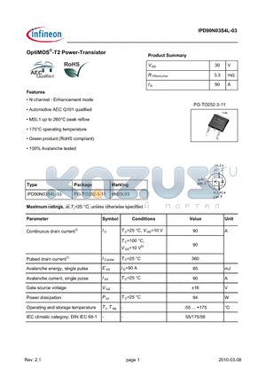 IPD90N03S4L-03_10 datasheet - OptiMOS-T2 Power-Transistor