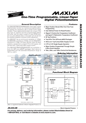 MAX5428EUA datasheet - One-Time Programmable, Linear-Taper Digital Potentiometers