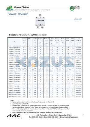 JXWBGF-T-6-2000-8000 datasheet - Broadband Power Divider (SMA Connectors)