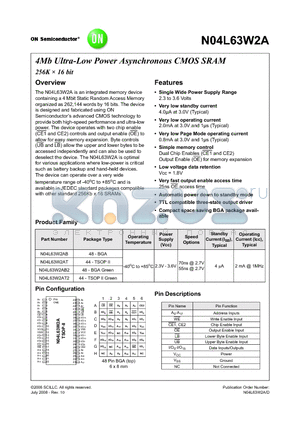 N04L63W2A datasheet - 4Mb Ultra-Low Power Asynchronous CMOS SRAM 256K  16 bit