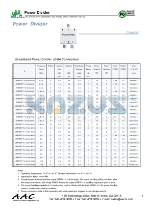 JXWBGF-T-6-800-2000 datasheet - Broadband Power Divider (SMA Connectors)