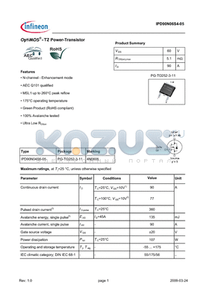 IPD90N06S4-05 datasheet - OptiMOS-T2 Power-Transistor