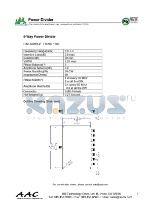 JXWBGF-T-8-800-1300 datasheet - 8-Way Power Divider
