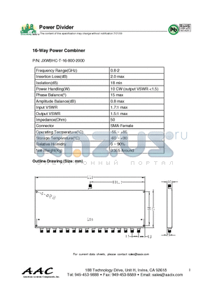 JXWBHC-T-16-800-2000 datasheet - 16-Way Power Combiner